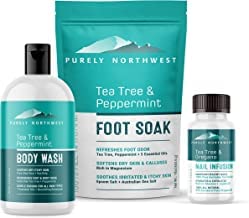 Tea Tree Foot & Body Soak and Tea Tree Body Wash plus Nail Infusion-Soothes Dry, Burning & Itchy Skin-Refreshes Unwanted Foot Odor-Restores Unhealthy Nails-Purely Northwest