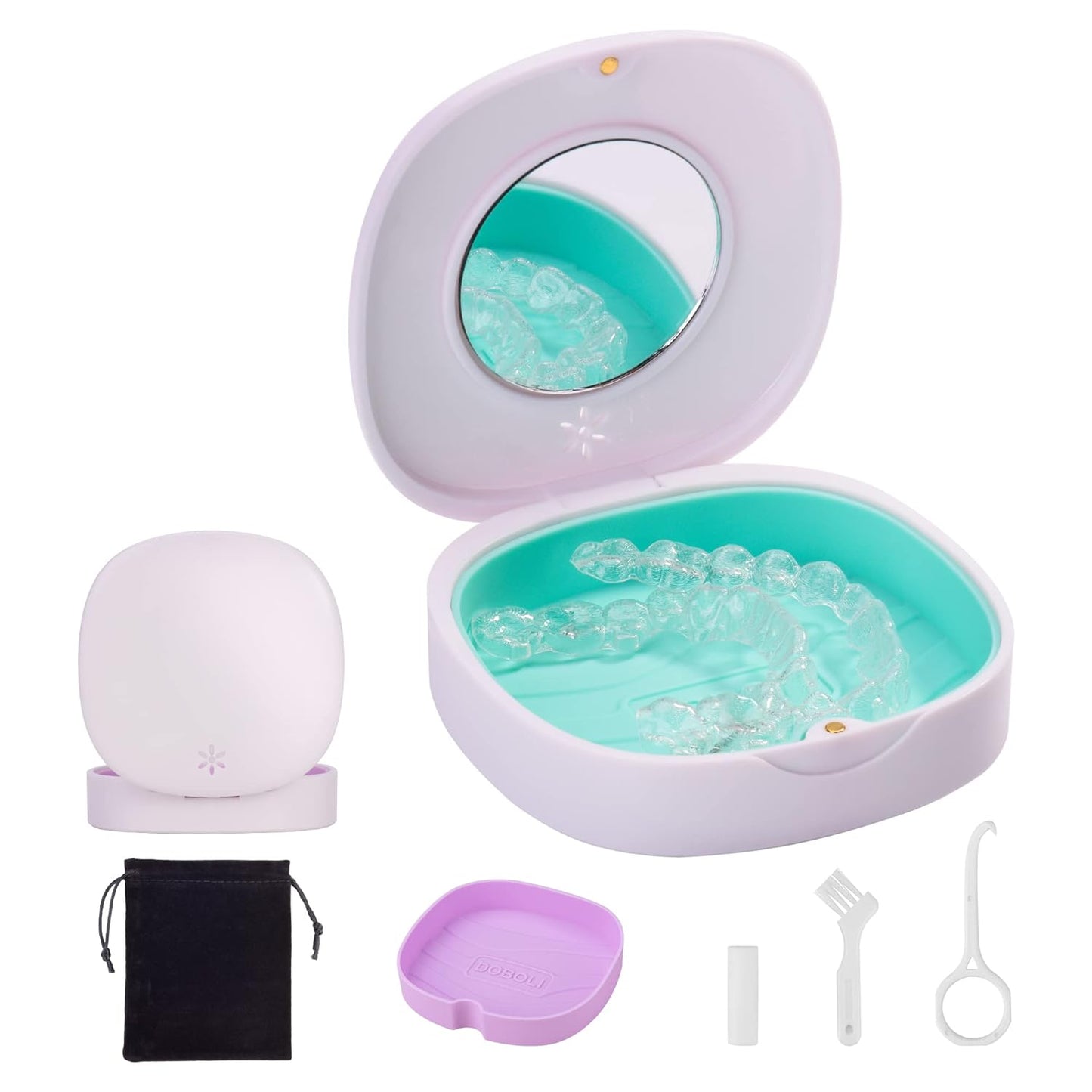 Doboli Retainer Case,Retainer Case with Vent Holes and Mirror,Compatible with Invisalign,Night Guard and Mouth Guard Case,with A Storage Bag,Slim Aligner Remover Tool,Chew & Brush,Travel Essentials