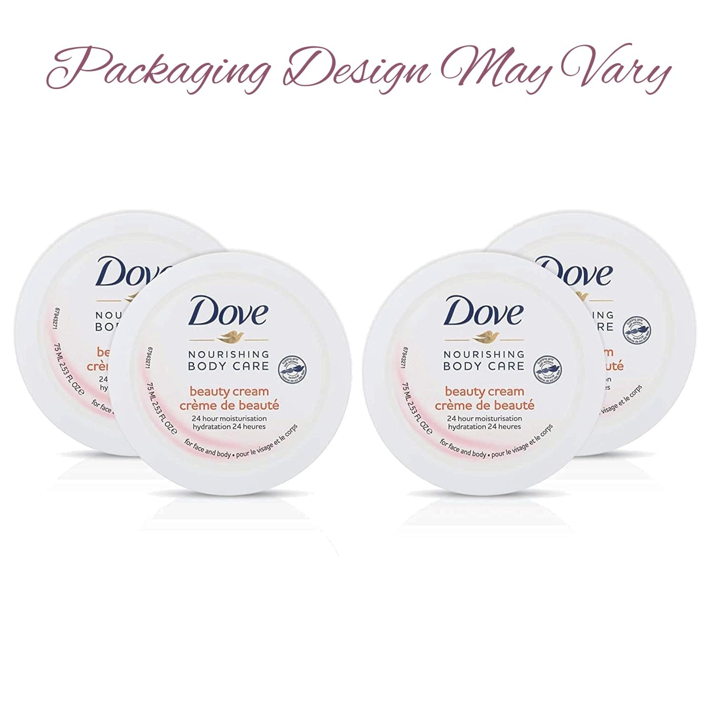 Dove Nourishing Body Care, Face, Hand, and Body Beauty Cream for Normal to Dry Skin Lotion for Women with 24-Hour Moisturization, 4-Pack, 2.53 Oz Each Jar