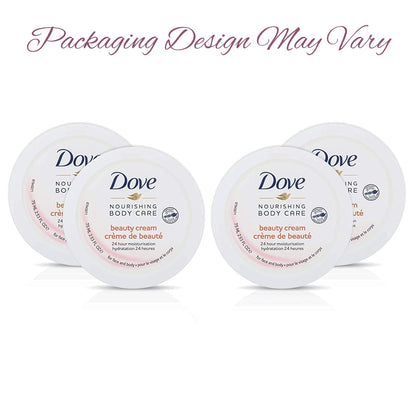 Dove Nourishing Body Care, Face, Hand, and Body Beauty Cream for Normal to Dry Skin Lotion for Women with 24-Hour Moisturization, 4-Pack, 2.53 Oz Each Jar