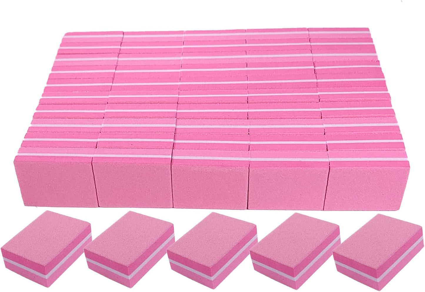 Nail Buffers 50 Pack, Mini Buffer Block Nail File for Acrylic Nails and Natural Nails, 100/180 Grit Nail Buffer Block Bulk Buffing Blocks for Nail Buff Professional Manicure File Blocks Set Pink