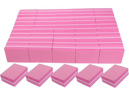 Nail Buffers 50 Pack, Mini Buffer Block Nail File for Acrylic Nails and Natural Nails, 100/180 Grit Nail Buffer Block Bulk Buffing Blocks for Nail Buff Professional Manicure File Blocks Set Pink