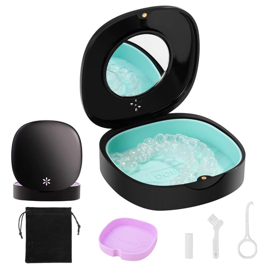 Doboli Retainer Case,Retainer Case with Vent Holes and Mirror,Compatible with Invisalign,Night Guard and Mouth Guard Case,with A Storage Bag,Slim Aligner Remover Tool,Chew & Brush,Travel Essentials