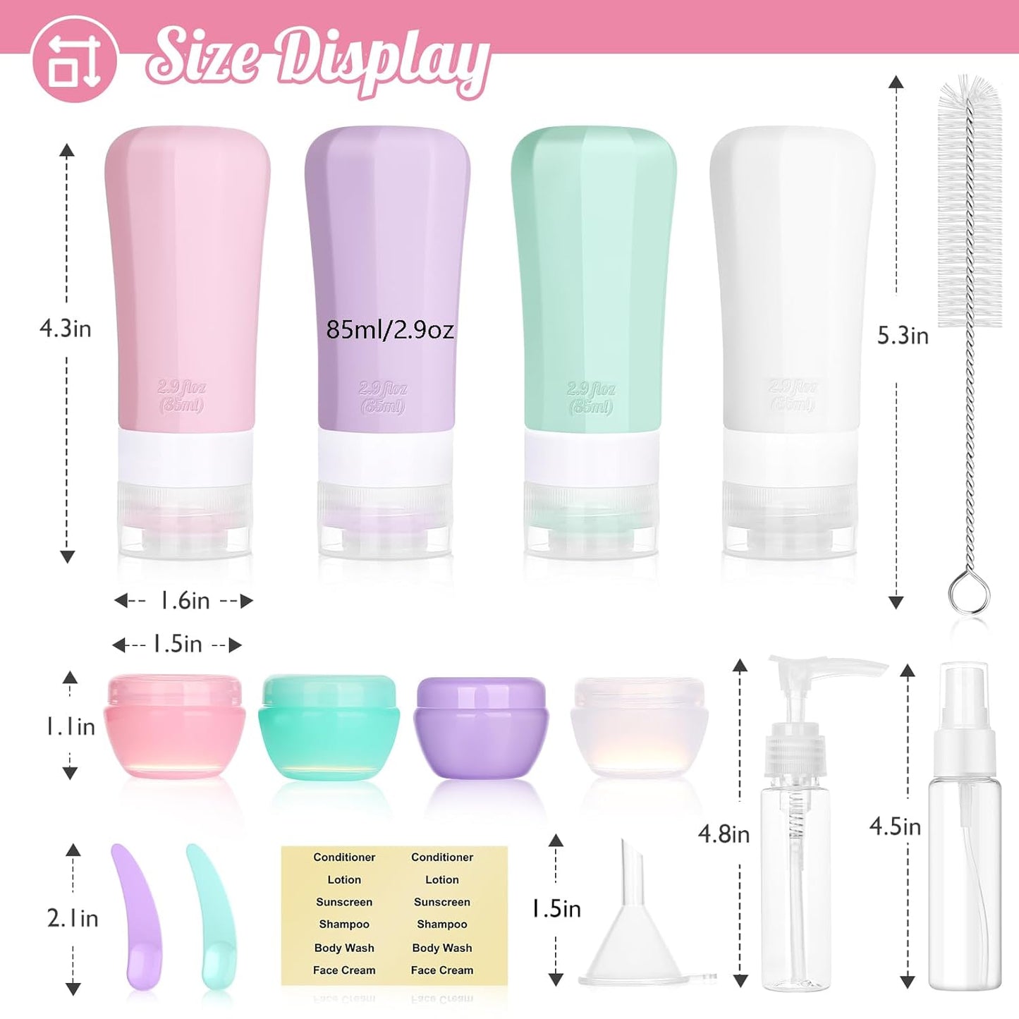 JBYAMUS 16 Pcs Silicone Travel Bottles Set, Leak-Proof Travel Size Toiletries, TSA Approved Travel Bottles for Toiletries, Portable Travel Toiletries Containers for Women Pink-Purple