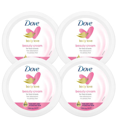 Dove Nourishing Body Care, Face, Hand, and Body Beauty Cream for Normal to Dry Skin Lotion for Women with 24-Hour Moisturization, 4-Pack, 2.53 Oz Each Jar