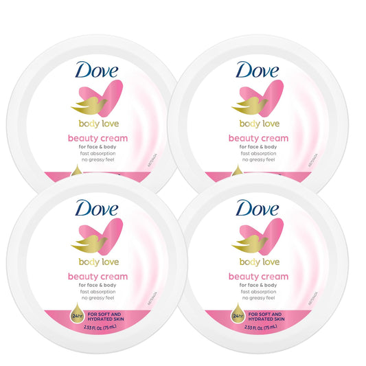 Dove Nourishing Body Care, Face, Hand, and Body Beauty Cream for Normal to Dry Skin Lotion for Women with 24-Hour Moisturization, 4-Pack, 2.53 Oz Each Jar