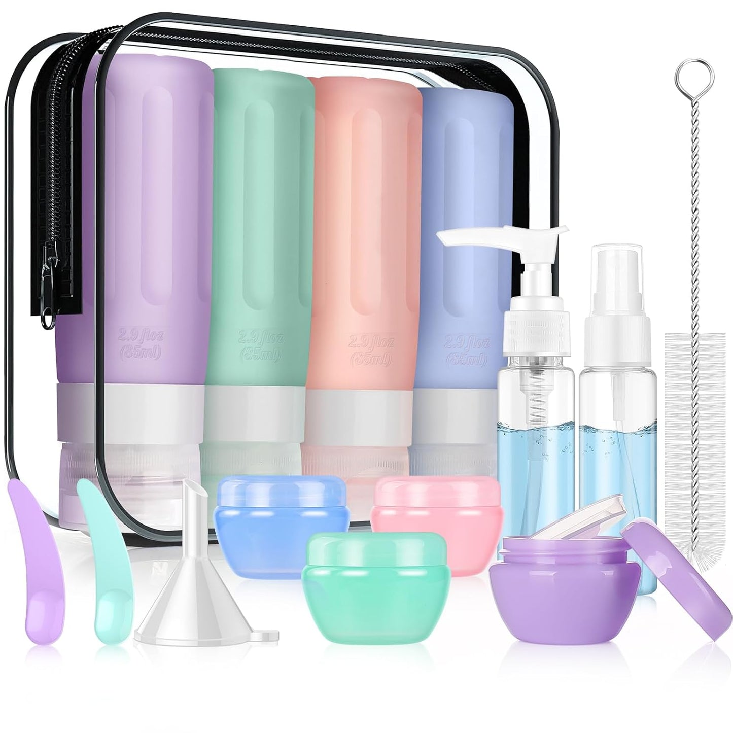 JBYAMUS 16 Pcs Silicone Travel Bottles Set, Leak-Proof Travel Size Toiletries, TSA Approved Travel Bottles for Toiletries, Portable Travel Toiletries Containers for Women Pink-Purple