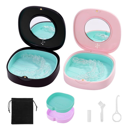 Doboli Retainer Case,Retainer Case with Vent Holes and Mirror,Compatible with Invisalign,Night Guard and Mouth Guard Case,with A Storage Bag,Slim Aligner Remover Tool,Chew & Brush,Travel Essentials