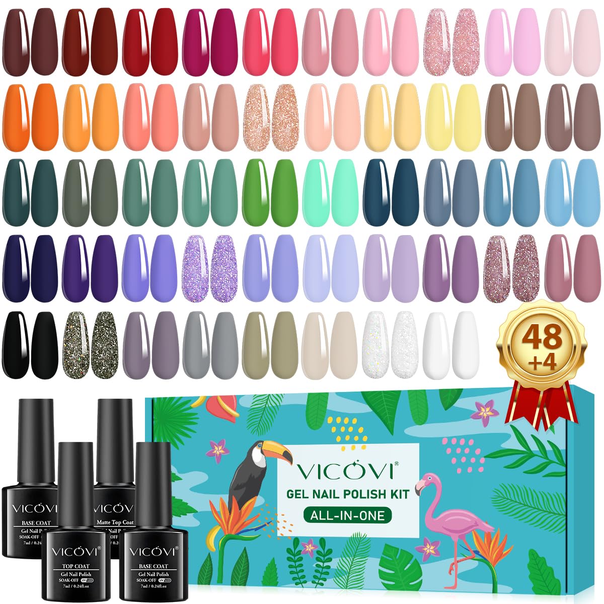 VICOVI 24 Pcs Gel Nail Polish Set 20 Colors Gel Polish with Base Coat Glossy & Matte Top Coat Nail Gel Polish Kit Gel Nails Art Manicure Home Gifts for Women Girls