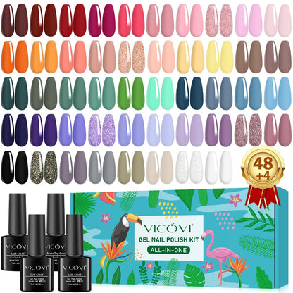 VICOVI 24 Pcs Gel Nail Polish Set 20 Colors Gel Polish with Base Coat Glossy & Matte Top Coat Nail Gel Polish Kit Gel Nails Art Manicure Home Gifts for Women Girls