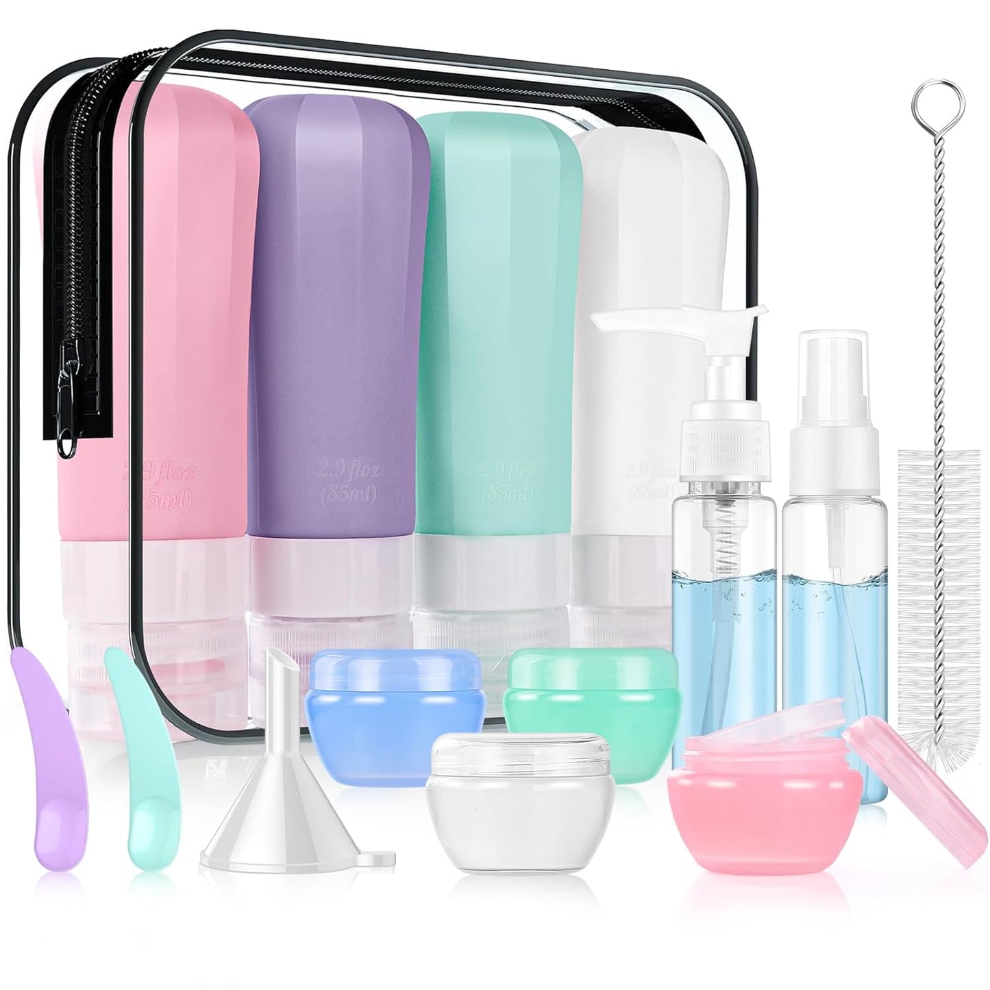 JBYAMUS 16 Pcs Silicone Travel Bottles Set, Leak-Proof Travel Size Toiletries, TSA Approved Travel Bottles for Toiletries, Portable Travel Toiletries Containers for Women Pink-Purple