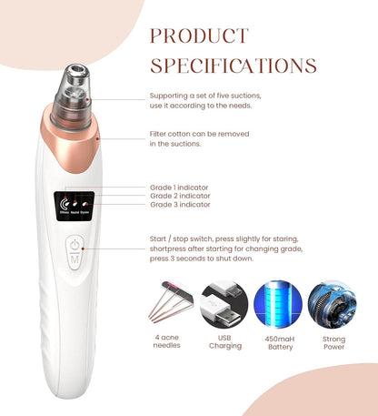 2024 Newest Blackhead Remover Pore Vacuum,Facial Pore Cleaner-5 Suction Power,5 Probes,USB Rechargeable Blackhead Vacuum Kit Electric Acne Extractor Tool for Adult