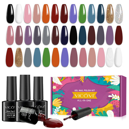 VICOVI 24 Pcs Gel Nail Polish Set 20 Colors Gel Polish with Base Coat Glossy & Matte Top Coat Nail Gel Polish Kit Gel Nails Art Manicure Home Gifts for Women Girls