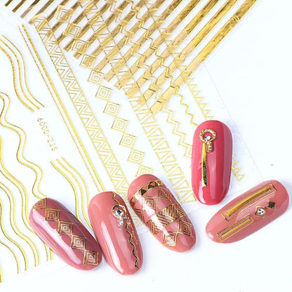 12 Sheets Gold Lines Nail Art Stickers 3D Self Adhesive Metal Curve Stripe Line Nail Decals Nail Art Supplies French Tips Strip Wave Design Manicure Decorations for Women Acrylic Nails Accessories