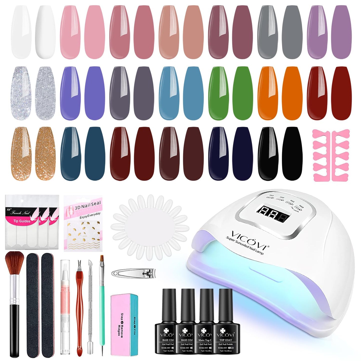 VICOVI 24 Pcs Gel Nail Polish Set 20 Colors Gel Polish with Base Coat Glossy & Matte Top Coat Nail Gel Polish Kit Gel Nails Art Manicure Home Gifts for Women Girls