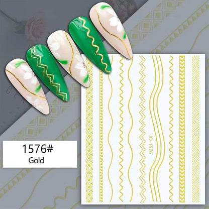 12 Sheets Gold Lines Nail Art Stickers 3D Self Adhesive Metal Curve Stripe Line Nail Decals Nail Art Supplies French Tips Strip Wave Design Manicure Decorations for Women Acrylic Nails Accessories