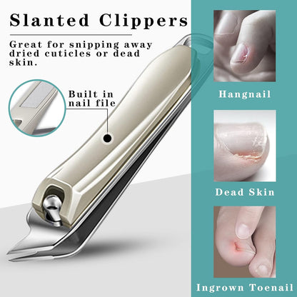 Nail Clippers with Catcher,an Anti Splash Nail Clipper and a Slanted Nail Clipper Set,Mess Free Fingernail Clipper Toenail Clippers for Thick Nails for Seniors Men Women Adult