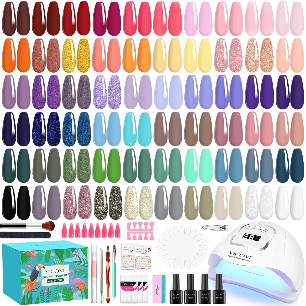 VICOVI 24 Pcs Gel Nail Polish Set 20 Colors Gel Polish with Base Coat Glossy & Matte Top Coat Nail Gel Polish Kit Gel Nails Art Manicure Home Gifts for Women Girls