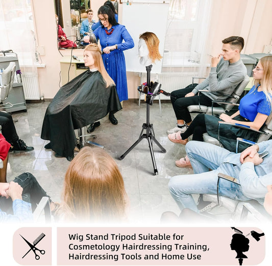 EBLIKI Wig Head Stand Tripod - Reinforced Wig Mannequin Stand, Adjustable Height 31 - 57 Wig Stand for Styling, Cosmetology Hairdressing Training with Wig Caps, T-Pins Hair Clips