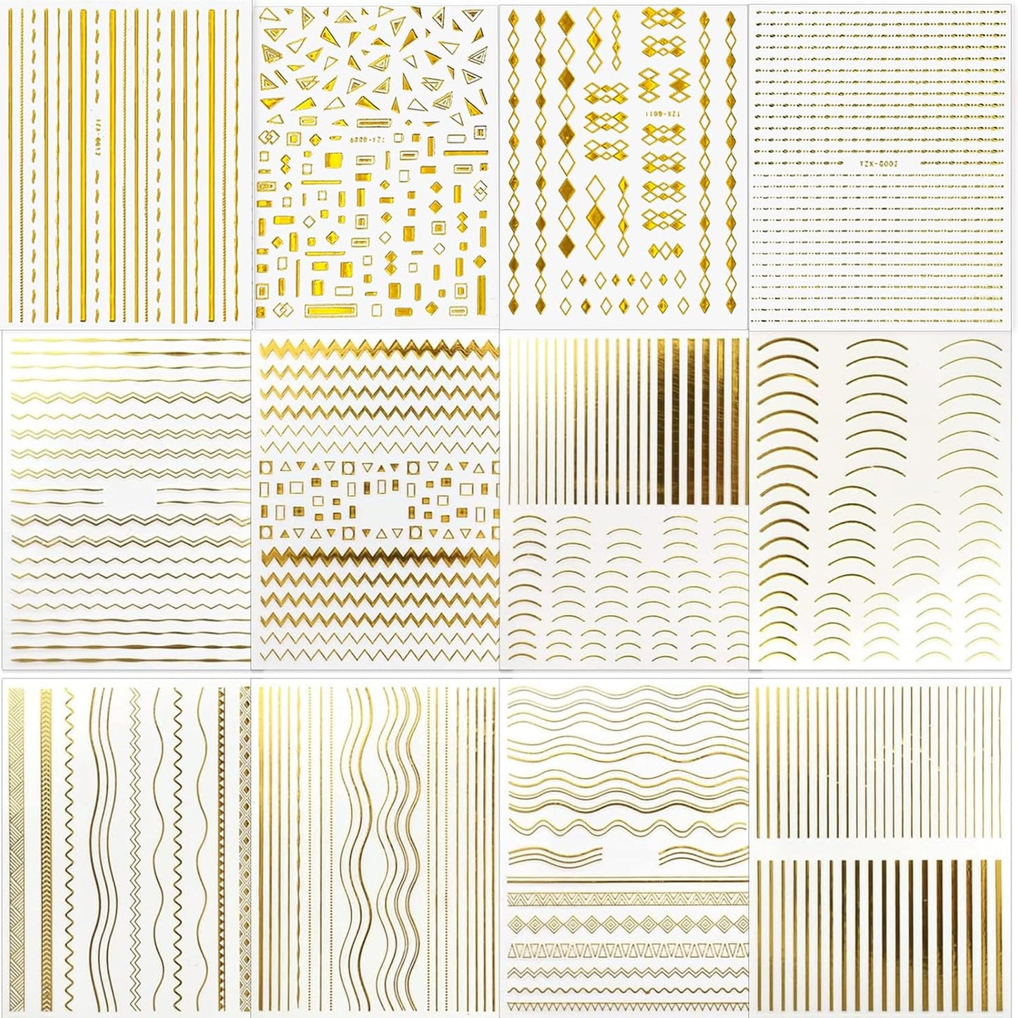 12 Sheets Gold Lines Nail Art Stickers 3D Self Adhesive Metal Curve Stripe Line Nail Decals Nail Art Supplies French Tips Strip Wave Design Manicure Decorations for Women Acrylic Nails Accessories