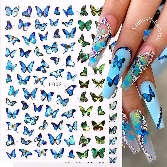 Laser Butterfly Nail Stickers Heart Nail Stickers Self-Adhesive Butterfly and Heart Nail Decals Colorful Laser Stickers Nail Art Design Nail Decals 10 Sheets Decorations Stickers for Nail Art kit