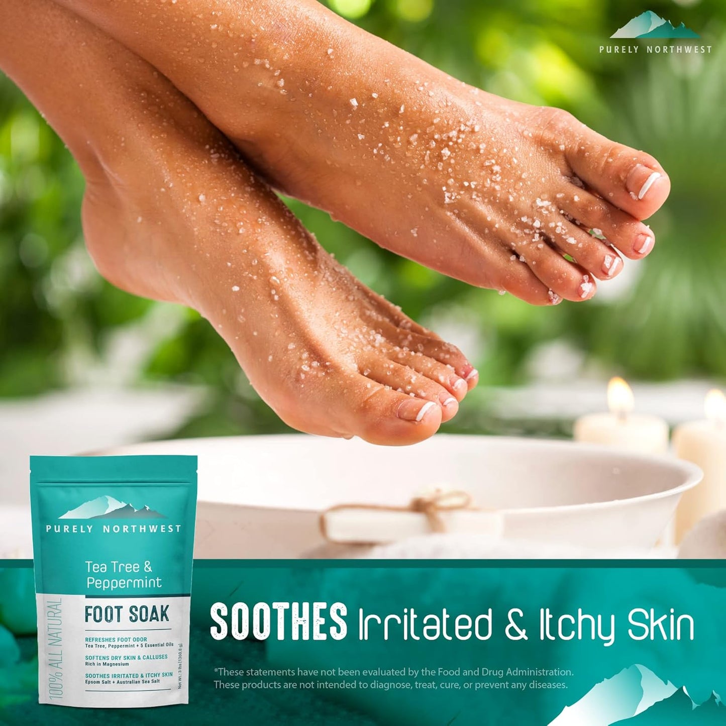 Tea Tree Foot & Body Soak and Tea Tree Body Wash plus Nail Infusion-Soothes Dry, Burning & Itchy Skin-Refreshes Unwanted Foot Odor-Restores Unhealthy Nails-Purely Northwest