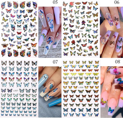 Laser Butterfly Nail Stickers Heart Nail Stickers Self-Adhesive Butterfly and Heart Nail Decals Colorful Laser Stickers Nail Art Design Nail Decals 10 Sheets Decorations Stickers for Nail Art kit