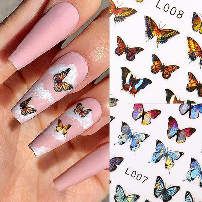 Laser Butterfly Nail Stickers Heart Nail Stickers Self-Adhesive Butterfly and Heart Nail Decals Colorful Laser Stickers Nail Art Design Nail Decals 10 Sheets Decorations Stickers for Nail Art kit