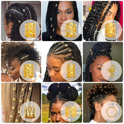 Lucomb 220 Pcs Gold Hair Jewelry for Braids, Loc Jewelry for Hair Dreadlock, Hair Charms for Women, Metal Gold Braids Rings Cuffs Clips for Dreadlock Accessories Hair Braids Jewelry Decorations