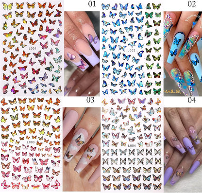 Laser Butterfly Nail Stickers Heart Nail Stickers Self-Adhesive Butterfly and Heart Nail Decals Colorful Laser Stickers Nail Art Design Nail Decals 10 Sheets Decorations Stickers for Nail Art kit