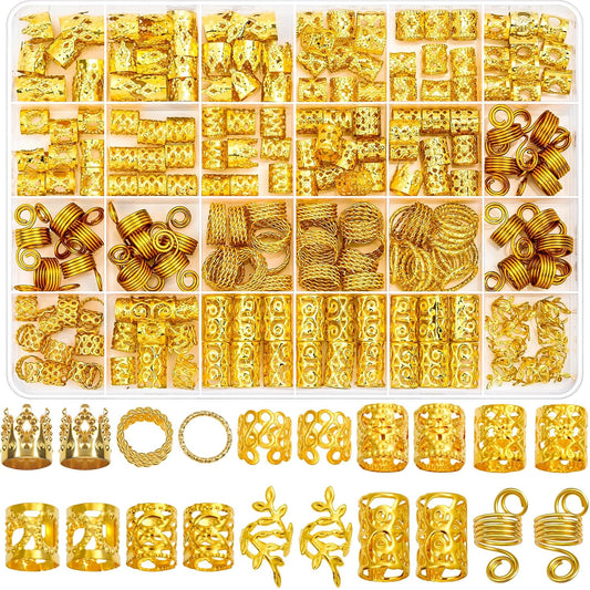 Lucomb 220 Pcs Gold Hair Jewelry for Braids, Loc Jewelry for Hair Dreadlock, Hair Charms for Women, Metal Gold Braids Rings Cuffs Clips for Dreadlock Accessories Hair Braids Jewelry Decorations