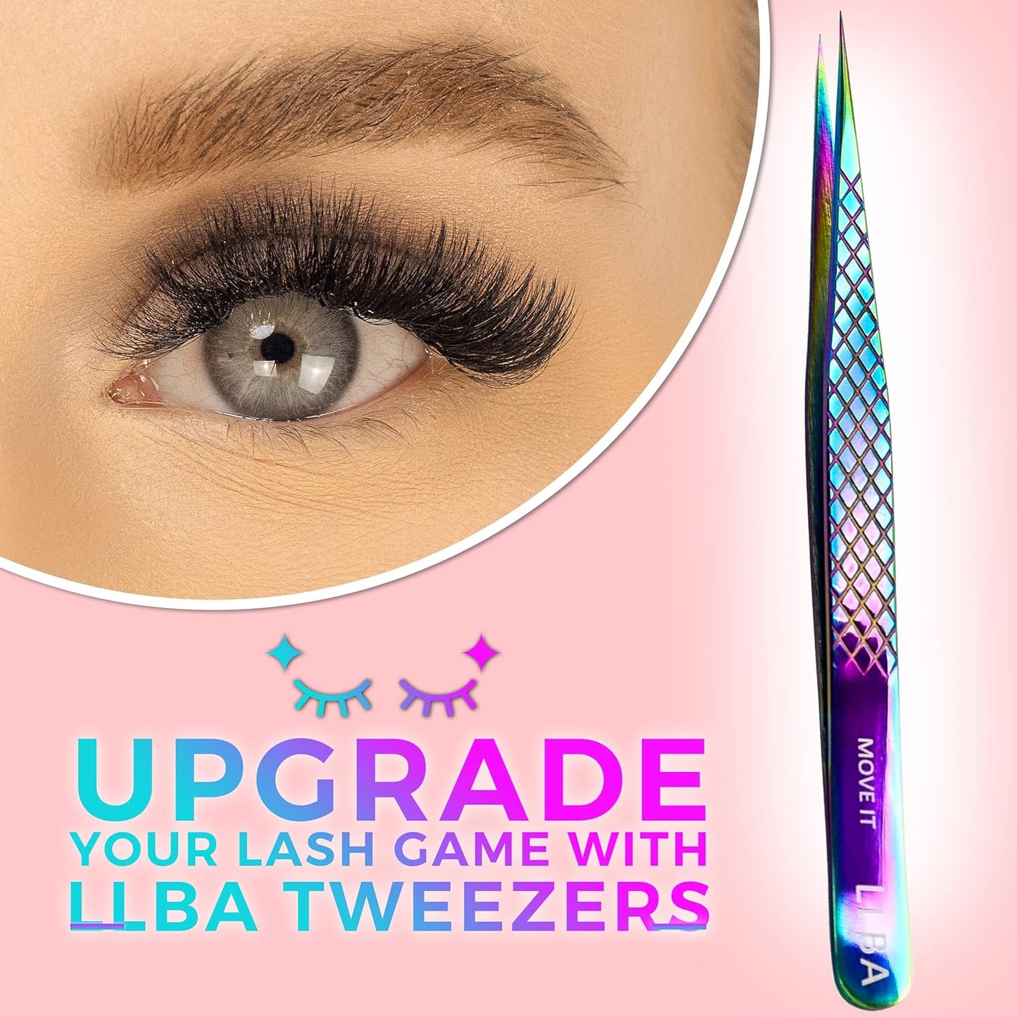 LLBA Lash Tweezer Professional Volume False Lash Application Tool | Multi Shapes & Purposes Tweezers | Non-Slip Grip Tweezers for Volume, Isolation & Classic Lashes Galaxy, Move It Classic